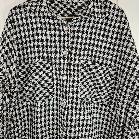 NWT Nasty Gal Size Small Shacket Shirt Jacket Fringe Houndstooth Gingham Top - Picture 2 of 12